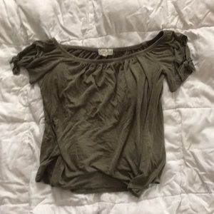 Off shoulder tie sleeve t-shirt